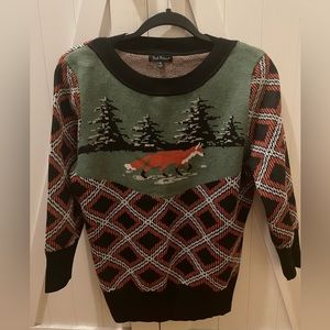 Smak Parlour Size Fox Plaid Sweater NWOT